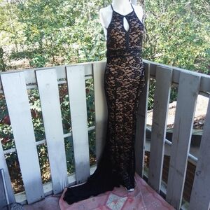 Floral Lace Black Long Maxi Dress Large Dark Romance